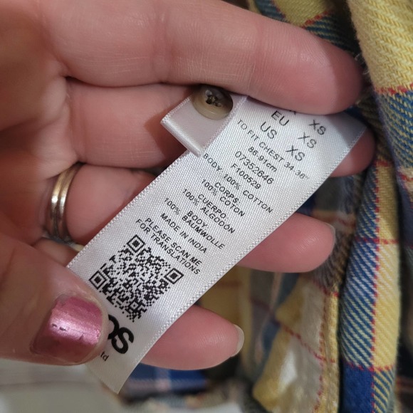 ASOS Yellow Blue Plaid Long Sleeve Button Down Shirt Shacket Oversized Womans XS - Picture 5 of 5